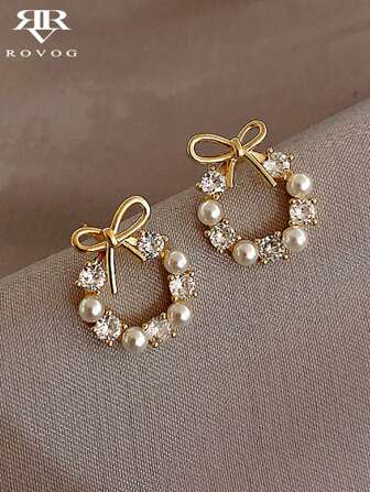 1pair French Style Elegant & Fashionable Imitate Faux Pearl Women's Ear Studs, Versatile And Delicate For Daily Wear