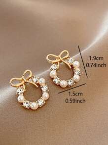 1對法式優雅時尚仿珍珠女士耳釘,日常佩戴百搭細膩 - 金黃色 - 查看 6