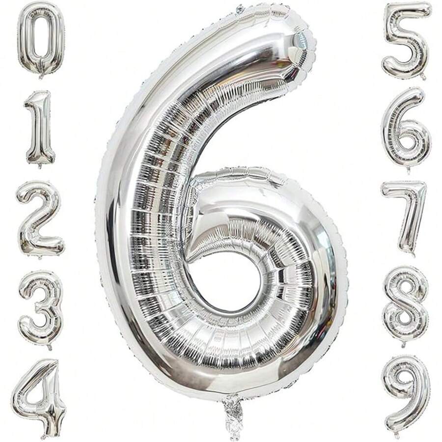 40 Inch Silver Number Balloon , Large Number Foil Balloons Mylar For Birthday Party Celebration Decorations Supplies, Digital Balloons For Wedding Anniversary Events Decorations,Christmas