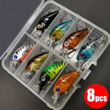 8pcs/Lot Premium Floating Crank Bait Minnow Fishing Lure Set - Realistic Topwater Artificial Bait For Successful Fishing With Box
