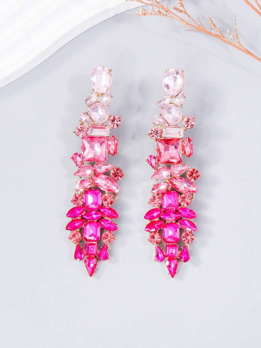 juran 1 đôi Sang trọng Quá quắt Ly Pha lê Hoa tai , Màu sắc thay đổi dần , Hoàn hảo Đối với Của phụ nữ Ngày lễ , Yến tiệc , Lễ cưới Buổi tiệc - Màu Hồng Tươi - Xem 1