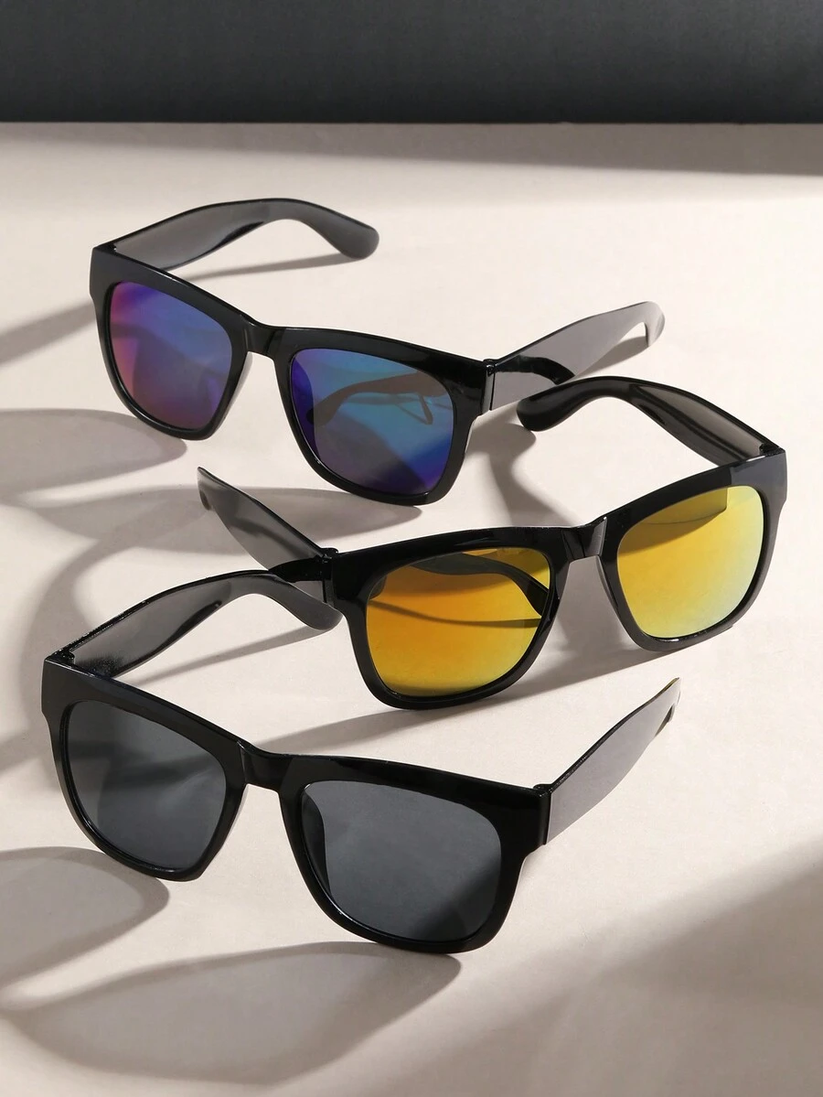 3PCs Classic Gray Lens And Mirror Lens Square Frame Fashion Outdoor Eyeglasses For Men, Mix Pack - Multicolor - View 1