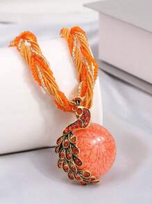 1pc Fashionable Style Peacock Shaped Pendant Personalized Chain Necklace For Women - Green - View 21