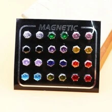 12 cặp/bộ Thép không gỉ Cái vuốt Pha lê & Khối Zirconia  Từ tính Hoa tai Không xỏ lỗ - Nhiều màu - Xem 12