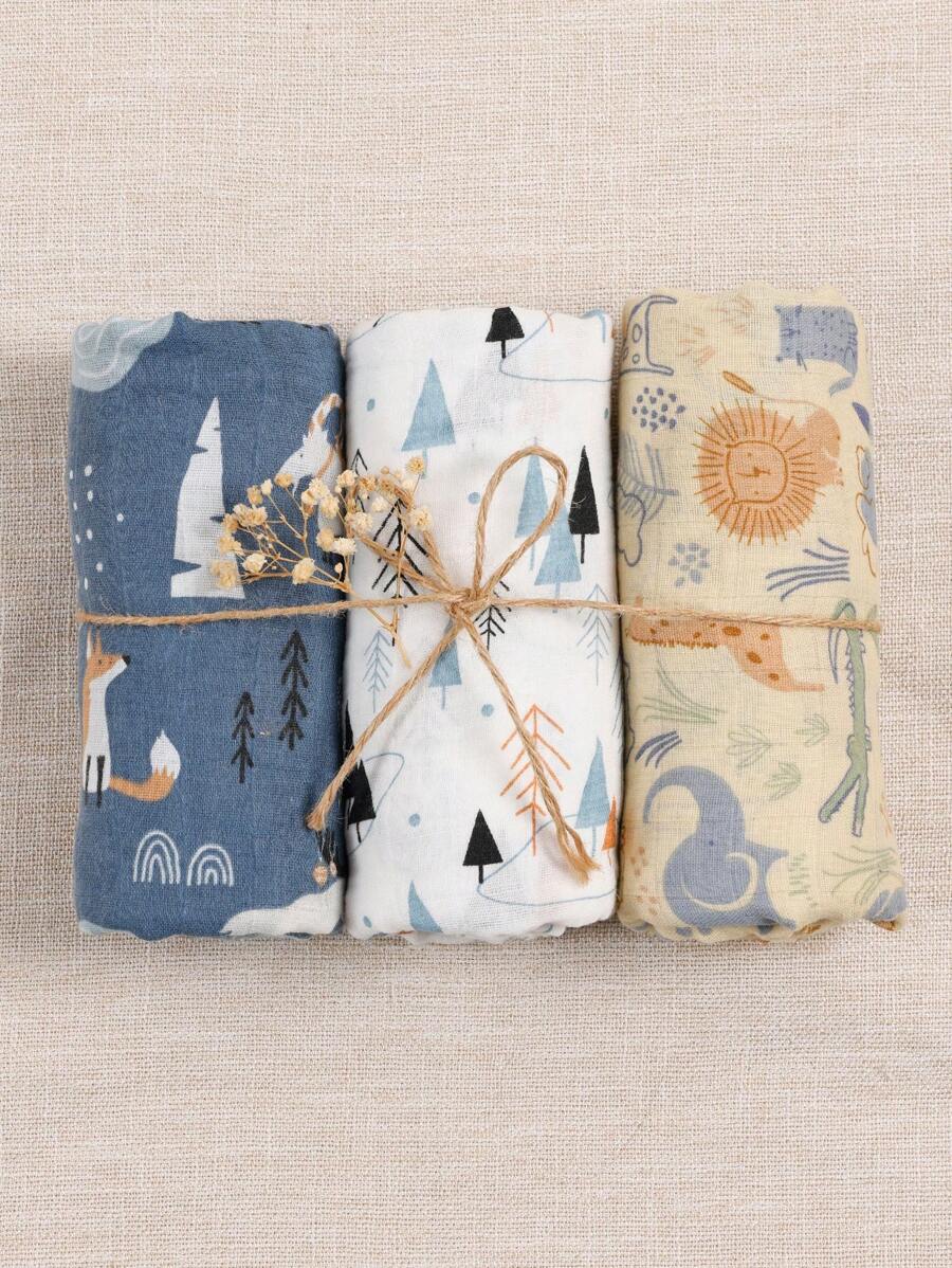 Happy Flute 3 Packs Set Muslin Soft Baby Wrap Swadding Blanket 120*110cm Love Valentine - Multicolor - View 1