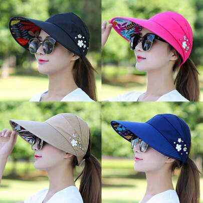 Boho Women's Hat Korean Version Outdoor Travel Sun Hat Foldable Uv Protection Sunscreen Fashionable Hat Bow