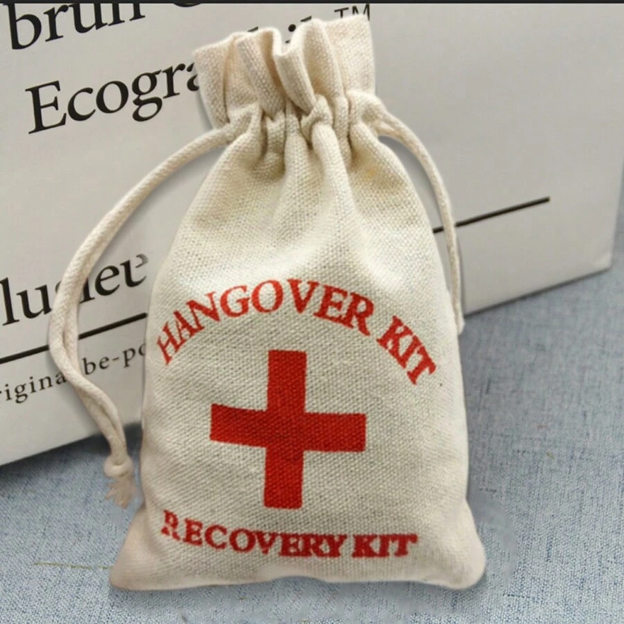 10件/5件装宿醉急救包麻布袋，单身派对生存包，圣诞用品 - 米色 - 查看 1
