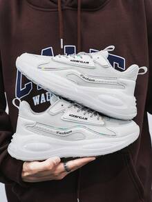 男士激光切割字母裝飾無帶運動鞋,戶外透氣網布休閒跑步鞋 - 白色 - 查看 1