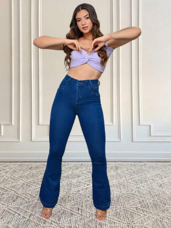 Calça Jeans Feminina Flare Com Elastano Premium