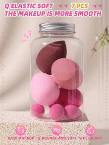 7 pièces Éponge De Maquillage + Seau De Rangement, Convient Pour L'anticernes Crème Et Poudre, Application De Maquillage En Poudre Libre - Multicolore - Voir 3