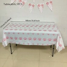 41 Piezas/set Kit De Vajilla De Fiesta De Tema De Huellas De Perro Rosa Con Servilletas De Papel (20 Piezas), Platos De 9 Pulgadas (10 Piezas), Platos De 7 Pulgadas (10 Piezas) Y Mantel (1 Pieza) - Rosa - Ver 6