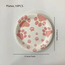 41 Piezas/set Kit De Vajilla De Fiesta De Tema De Huellas De Perro Rosa Con Servilletas De Papel (20 Piezas), Platos De 9 Pulgadas (10 Piezas), Platos De 7 Pulgadas (10 Piezas) Y Mantel (1 Pieza) - Rosa - Ver 4