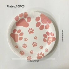 41 Piezas/set Kit De Vajilla De Fiesta De Tema De Huellas De Perro Rosa Con Servilletas De Papel (20 Piezas), Platos De 9 Pulgadas (10 Piezas), Platos De 7 Pulgadas (10 Piezas) Y Mantel (1 Pieza) - Rosa - Ver 5