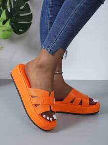 Women's Thick-Soled Sandals, Summer New Round Toe Flat-Soled Outside Wearing Beach Casual Slippers