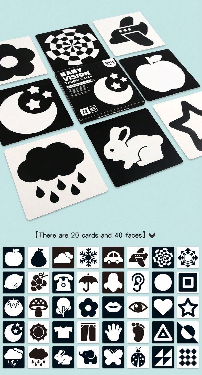 1 Box Of 20 Black And White Cards With 40 Patterns For High Contrast