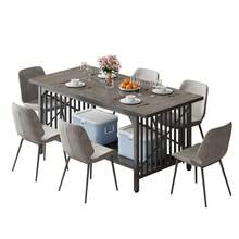 70.8Inch Large Kitchen Dining Table For 6-8 People, Farmhouse Industrial Kitchen Table With Storage,  Dinning Room Dinette Table Without Chairs - Xám - Xem 2