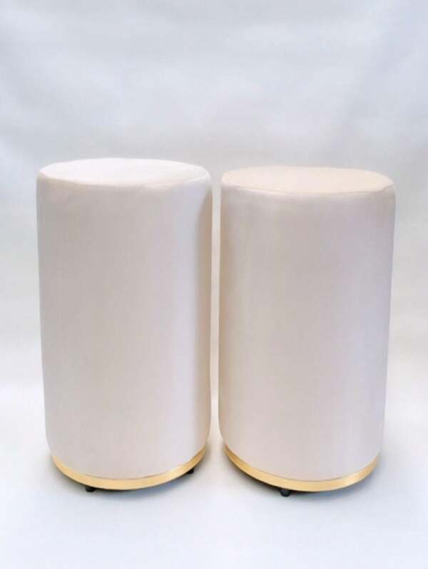 Kit 2 Puff Banqueta Palha com faixa Dourada