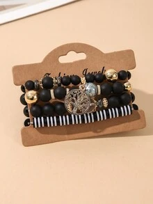 4pcs Boho Đời sống Cây Vật rủ xuống Vòng tay , Ngọt ngào dễ thương Nhiều màu Acrylic Sọc Kết cườm Co giãn Bộ vòng đeo tay Đối với phụ nữ - Nhiều màu - Xem 2