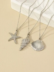 1 Set de collares minimalistas de moda con colgantes de estrella de mar, concha y caracol, adecuado para uso diario, salidas, viajes a la playa, vacaciones, regalo para la novia