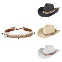 GEMVIE Boho不分男女波西米亞風格編織帽帶，適用於牛仔帽、費多拉帽、頂帽、圓頂禮帽，適合音樂會和日常穿著 - 帽帶 - 查看 11