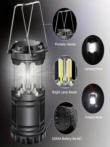 1pc Super Bright LED Camping Lantern - Portable Foldable Emergency Flashlight, Battery Powered (Batteries Not Included)
