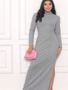 VESTIDO LONGO MANGA LONGA - Cinza - Visão 2