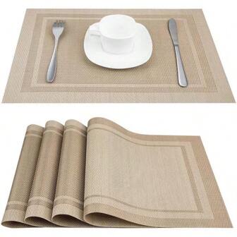 Placemats Set Of 4,Washable,Heat And Stain Resistant Indoor/Outdoor Place Mats, Vinyl Woven Non Slip Table Mats For Restaurant Table Protection, PVC Table Placemats.