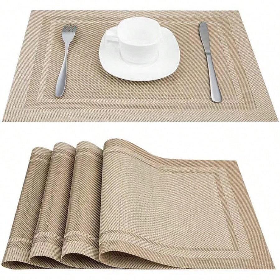 Set Mit 4 Tischsets, Waschbar, Hitze- Und Fleckenbeständig, Vinyl Gewebte Rutschfeste Tischmatten Für Den Innen- Und Außenbereich Zur Schutz Restaurant Tische, Pvc Tischset.