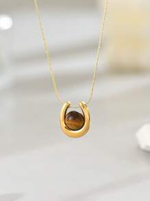 Thép không gỉ Hổ phách Vật rủ xuống Thời trang Dây chuyền Với Vàng 18K Mạ - Vàng - Xem 6