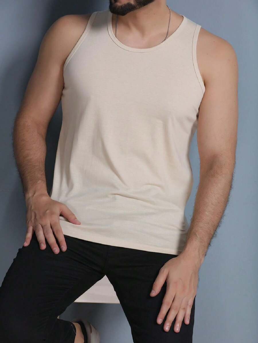 Men Tank Tops - 米色 - 查看 1