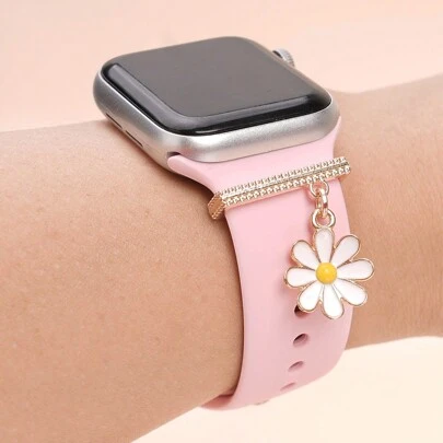 1 件金属卡通白色雏菊表带饰物装饰环兼容 表带配件兼容 Galaxy Watch 系列表带饰物