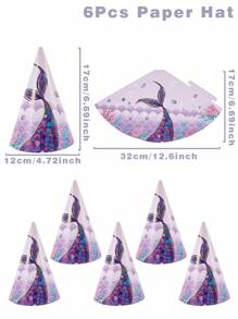 6 piezas Gorros de fiesta con patrón de sirena morada, suministros de decoración para fiestas de cumpleaños con temática de sirena, fiestas familiares, accesorios de fotografía