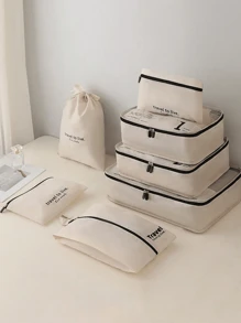 7入組便攜式旅行收納袋-輕鬆組織您的衣服、鞋子和內衣-完美的行李和手提箱裝填8入組標語圖形旅行收納袋，內附鞋類、化妝品和洗衣袋，學校用品、房間裝飾、臥室裝飾、宿舍必需品，適用於學生教師裝箱，衣服收納，收納櫃，旅行袋套裝，旅行組織套裝，旅行必備品