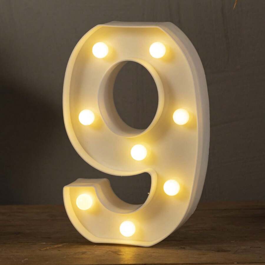 Decorative Led Light Up Numbers Or Letters, White Plastic Marquee Numbers Sign For Party Wedding Decor, Battery Powered (0-9) - White-9 - View 1