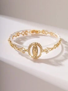 1pc Fashion Simple Luxury Glitter Copper Inlaid Flower Petal Hollow Embossed Virgin Mary Bracelet, Suitable As Gift For Mother/Father's Day/Siblings/Couples/Friends, Daily/Holiday Wear, Praying - Yellow Gold - View 3