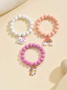3入組實色簡約風彩虹雲和獨角獸珠子手鍊套裝,適用於女孩日常佩戴 - 彩色 - 查看 3