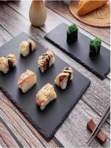 Set de 2 bandejas de servir de piedra natural, accesorio de fotografía, plato negro de sushi, bandeja para hornear pasteles y postres, plato de filete estilo occidental, regalo de Navidad