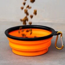 1pc Portable Collapsible Silicone Pet Bowl With Key Chain For Feeding And Drinking Outdoors - Blue - View 6