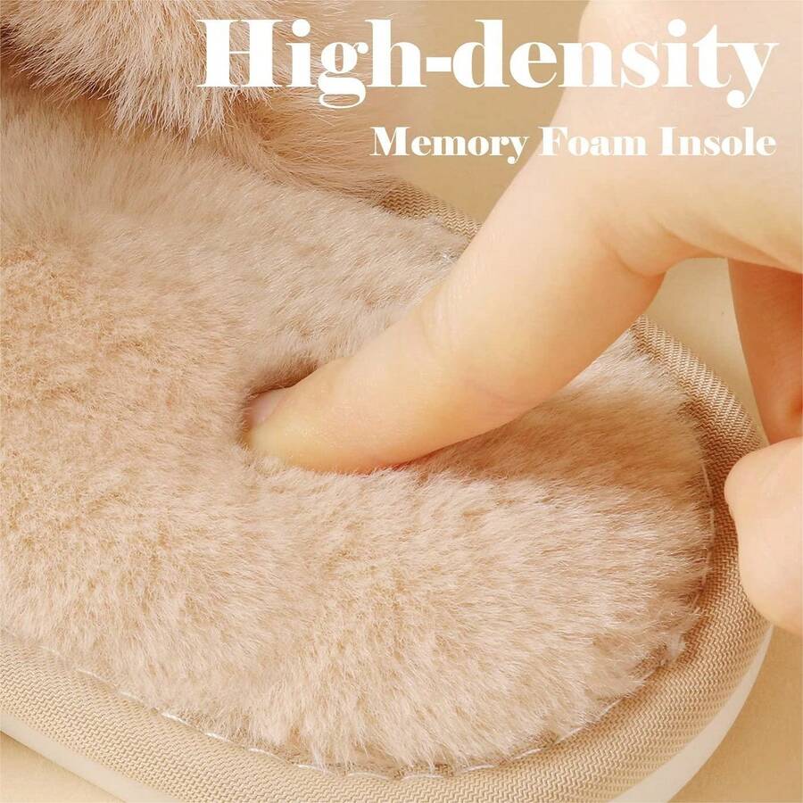 2 Pairs Women Slippers Fluffy Slippers Memory Foam Cross Band Furry Open Toe Slippers Cozy Plush Home Shoes Indoor Outdoor Anti-Slide Slipper - 駱駝 - 2 對 - 查看 1