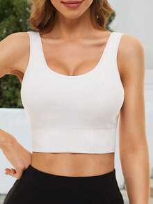 Chất rắn Quần short định hình Của phụ nữ Dài Bras thể thao Thoải mái Yoga Bras Nén Bras Thể dục Áo ba lỗ - trắng - Xem 3