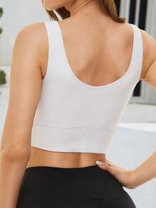 Chất rắn Quần short định hình Của phụ nữ Dài Bras thể thao Thoải mái Yoga Bras Nén Bras Thể dục Áo ba lỗ - trắng - Xem 2