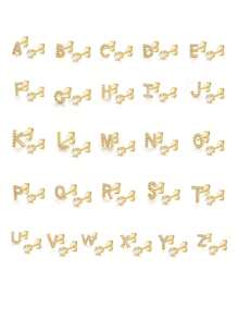S925純銀26個字母和單個字母對稱耳環迷你名字簡約耳環,適用於女性和男性日常搭配 - 金黃色 - 查看 4