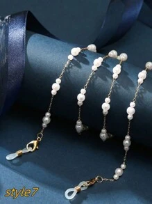 高雅1入組新款時尚金屬珍珠口罩&眼鏡雙用水晶鏈，帶延長鏈，抗丟失口罩掛繩，可掛於頸部（注：不含眼鏡） - 多色 - 查看 16