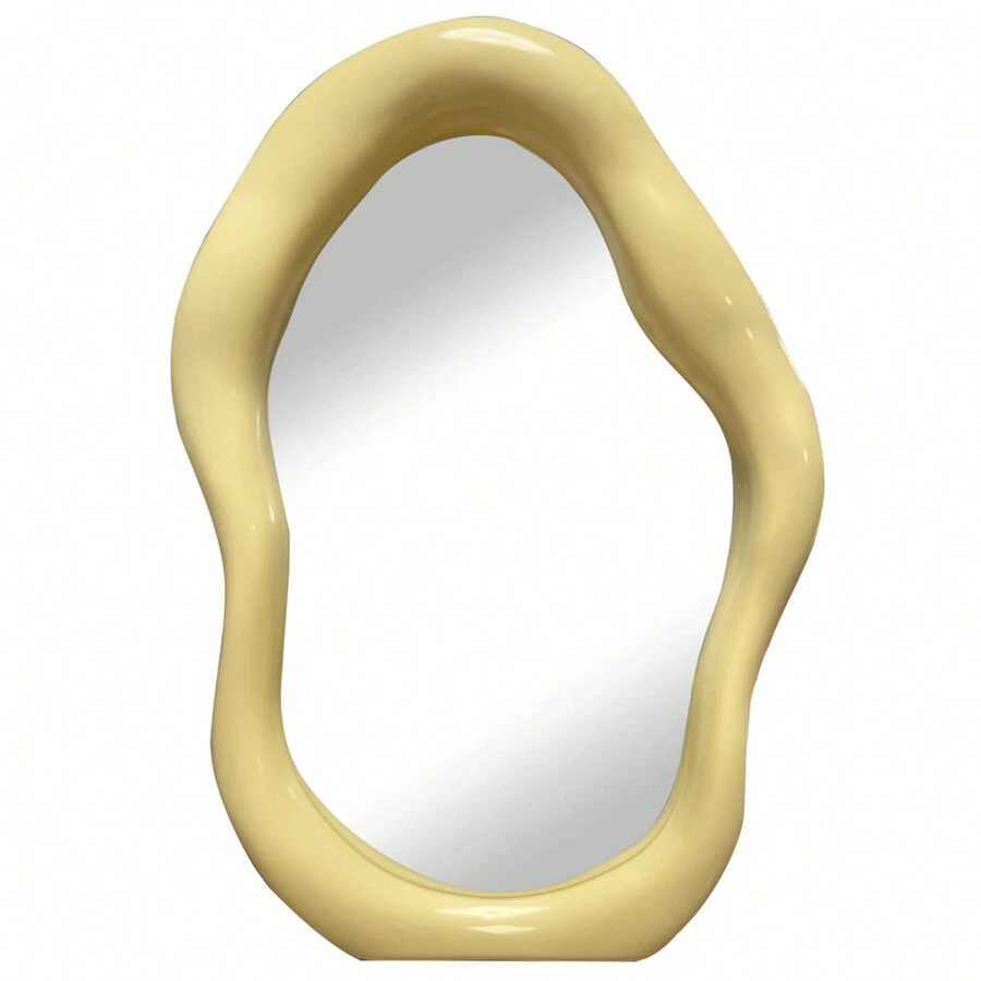 1pc Cloud Shaped Asymmetric Tabletop Mirror, Vintage Bauhaus Style Decorative Mirror For Dressing Table - Yellow - View 1