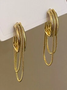 Xemes Yearn 1 Pair Feminine Elegant Metal Tassel Geometric Earrings 2024 New Design Jewelry Wedding Party Luxury Accessories For Women's Gift - Gold - View 2