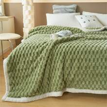 1片純色滾邊凸紋珊瑚絨可愛毛毯，柔軟親膚舒適，適用於多種用途，旅行、床、沙發、戶外、辦公室使用，冬季和所有季節，適用於沙發、床、椅子、臥室裝飾 - 彩色 - 查看 5