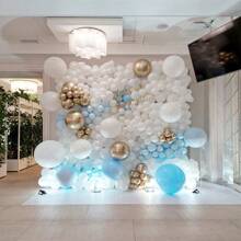 蓝色和白色金色气球，100 个蓝白金色气球花环拱门套件金属镀铬金色气球配马卡龙蓝白色乳胶气球，适用于婚礼装饰、圣诞节 - 藍色 - 查看 5