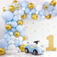 蓝色和白色金色气球，100 个蓝白金色气球花环拱门套件金属镀铬金色气球配马卡龙蓝白色乳胶气球，适用于婚礼装饰、圣诞节 - 藍色 - 查看 3