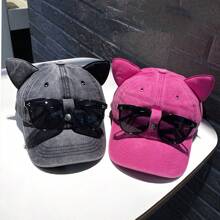 Gorra de mujer con gafas de sol, orejas de gato, diseño de piloto, gorra de béisbol para parejas para primavera y otoño, nueva gorra de béisbol de moda personalizada y de hip-hop para rostro pequeño y linda - A - Ver 7