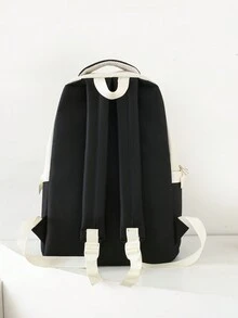 時尚女性2024新款四件套高容量,多功能且時尚的學生背包,適用於返校 - 黑與白 - 查看 6